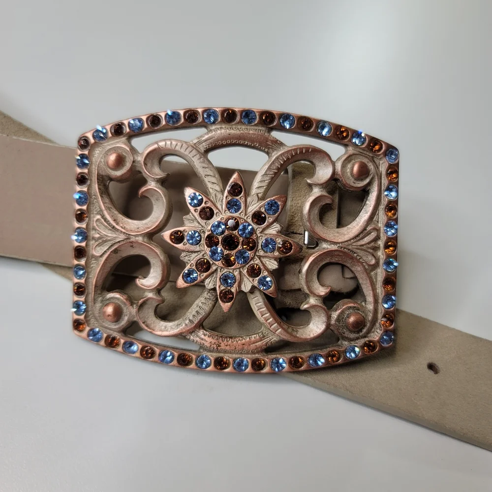 Brambilla Genuine Leather Belt Jeweled Buckle  L - Picture 7 of 7